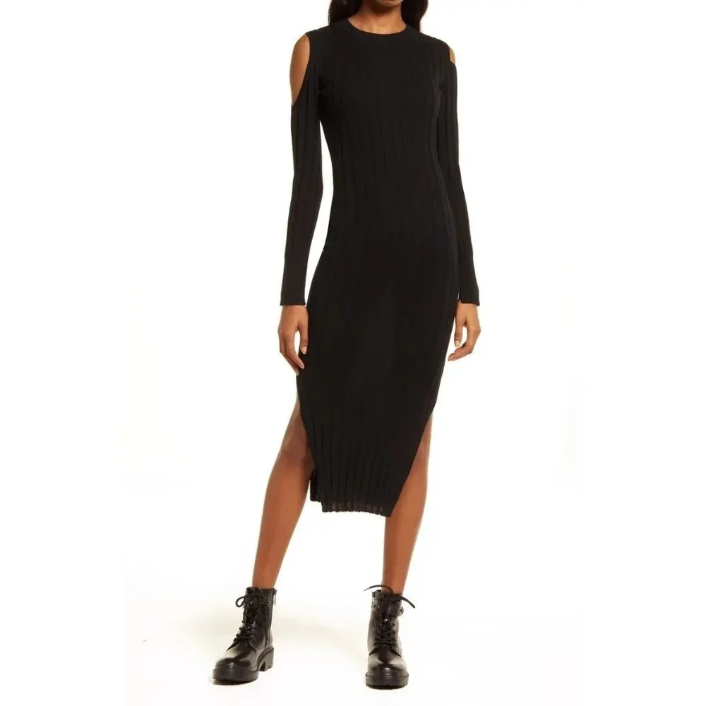 AllSaints Daina Cold Shoulder Merino Wool Sweater Dress - Picture 1 of 10